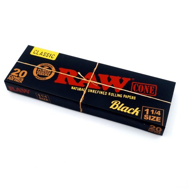 RAW Black 1 1/4 Size Pre-Rolled Cones - Pack of 20 – HighJack India