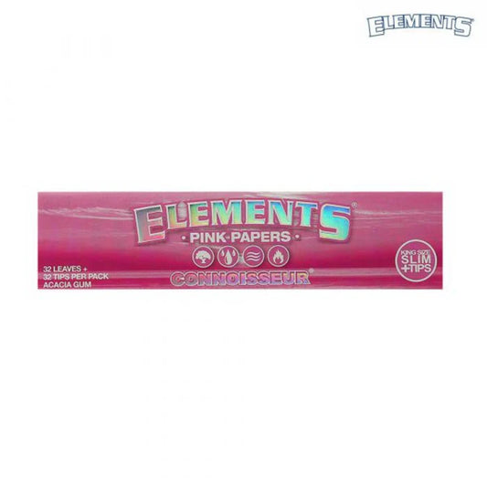 ELEMENTS Connoisseur Pink Rolling Papers with Tips King Size Slim