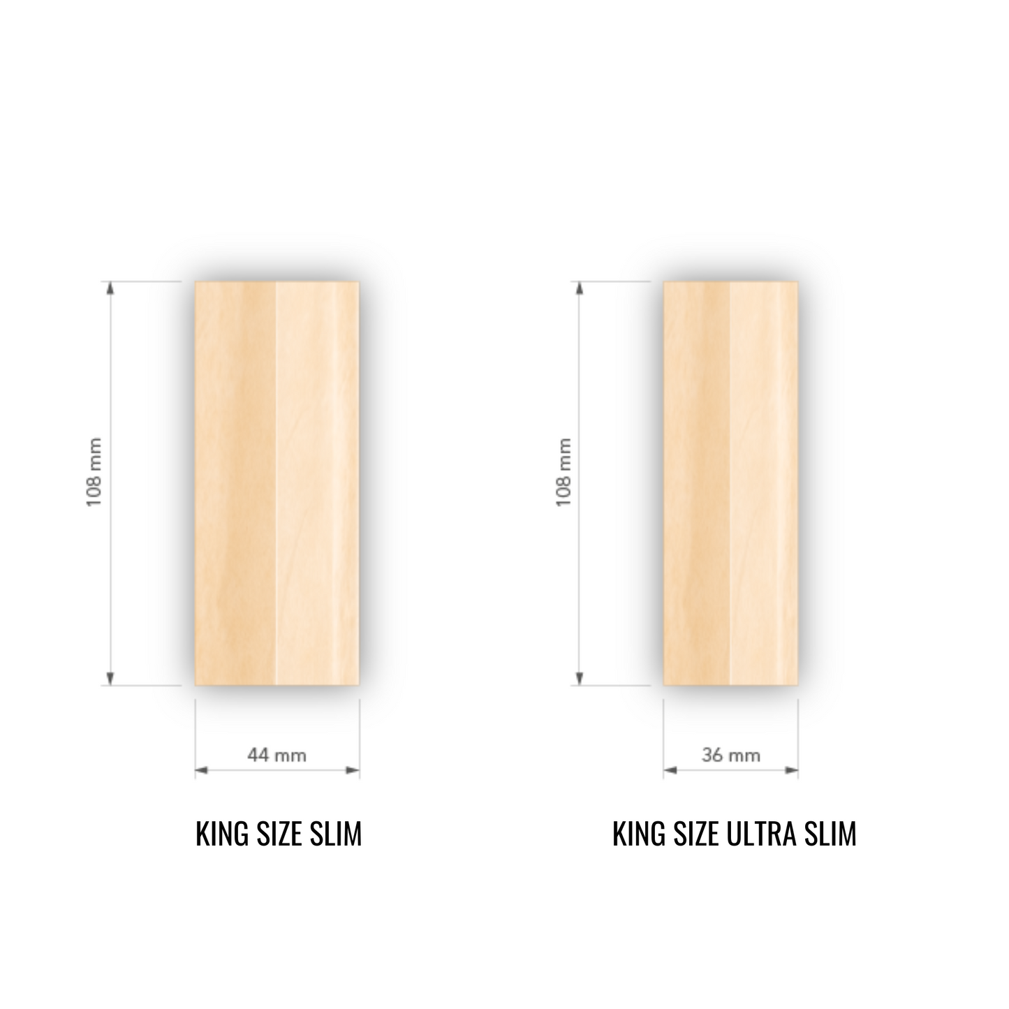 King Size Slim and King Size Ultra Slim Rolling Paper Size Comparison 