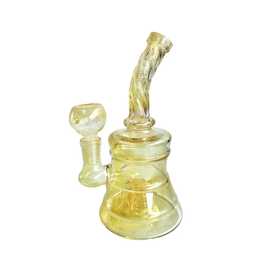 8-Inch Compact Yellow Glass Bong - High-Gloss Borosilicate with Disc Percolator