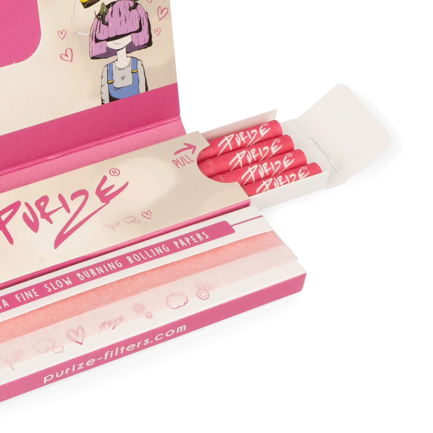 PURIZE Pink Rolling Papers With Activated Charcoal Filters Pack