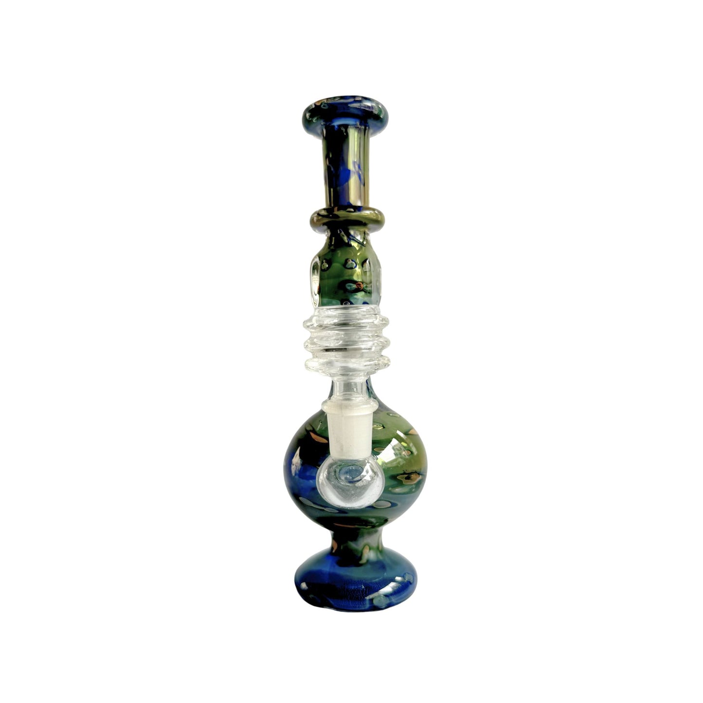 8-Inch Multi-Color Psychedelic Glass Bong - High-Gloss Borosilicate with Flat Disc Base