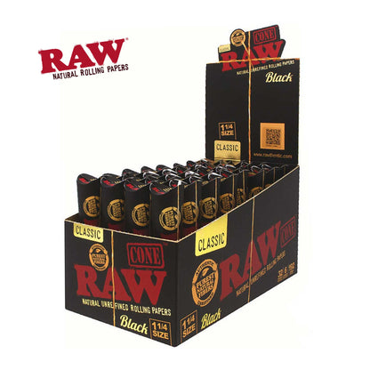 RAW Black 1 1/4 Size Pre-Rolled Cones - Pack of 6