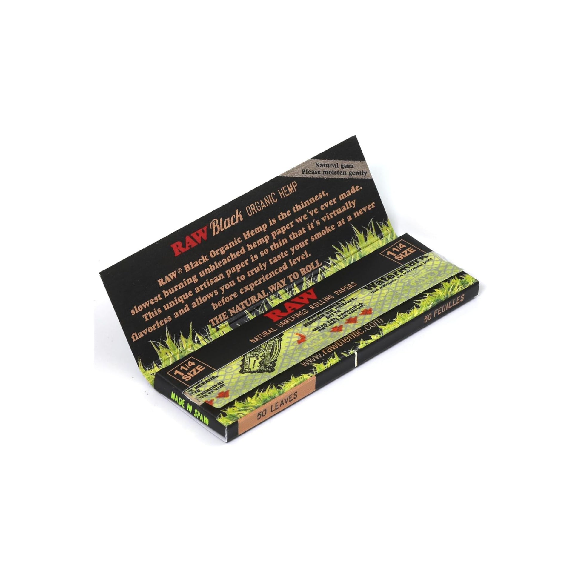 RAW Black Organic Hemp Rolling Paper 1¼ – 50 Leaves per pack