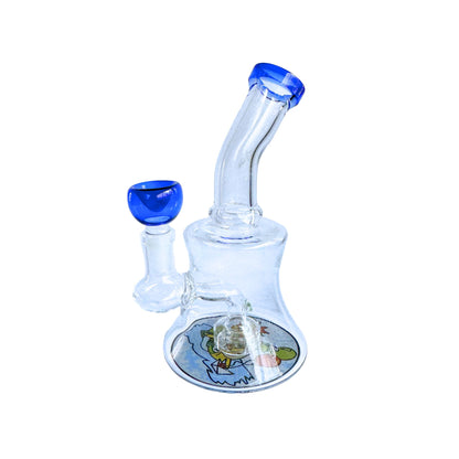 7-Inch Clear and Blue Glass Bong - Rick and Morty Design with Blue Accents