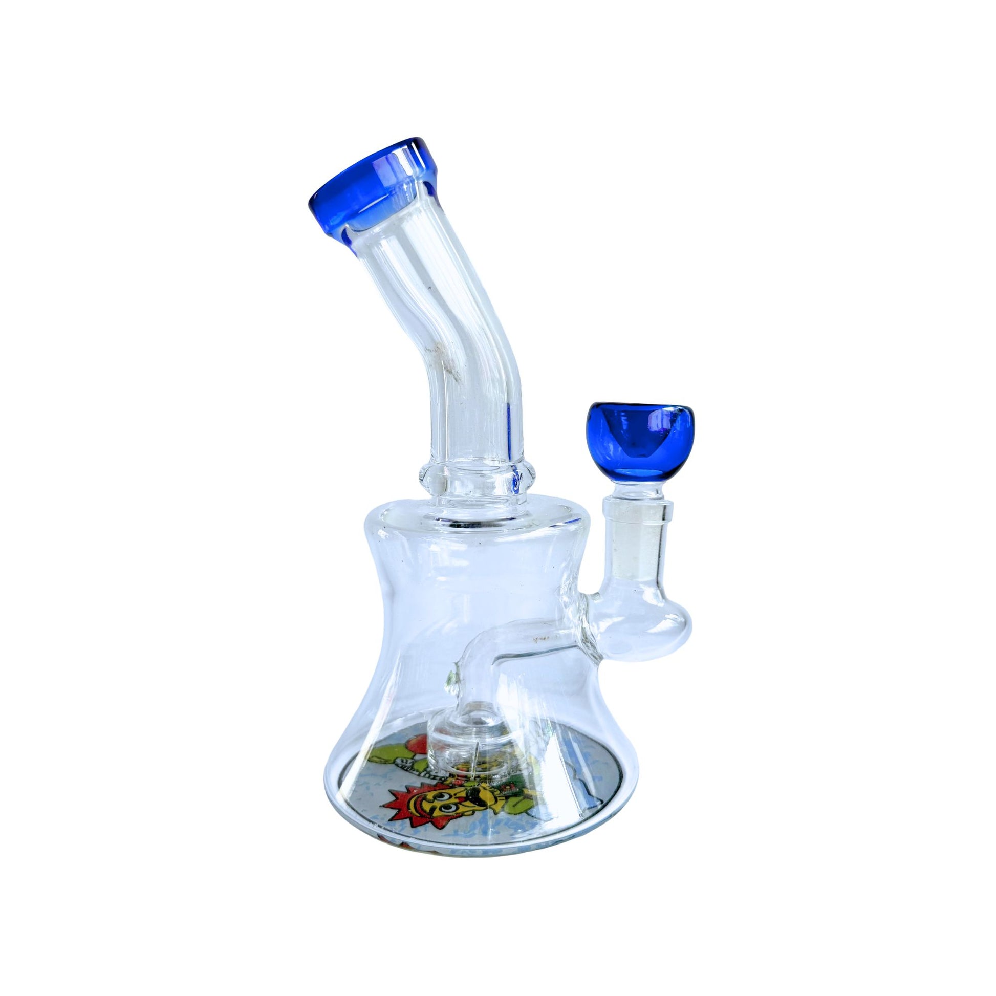 7-Inch Clear and Blue Glass Bong - Rick and Morty Design with Blue Accents