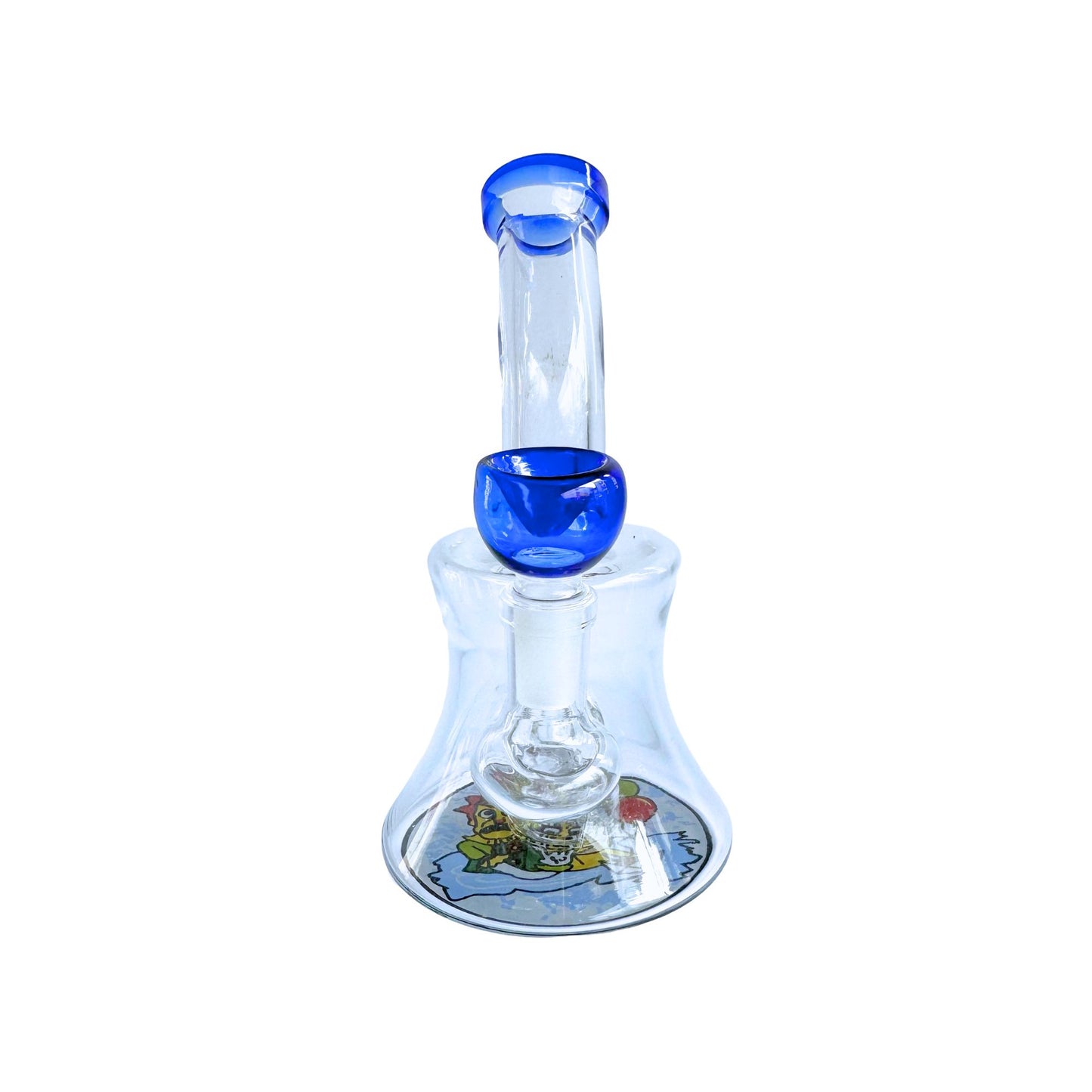 7-Inch Clear and Blue Glass Bong - Rick and Morty Design with Blue Accents