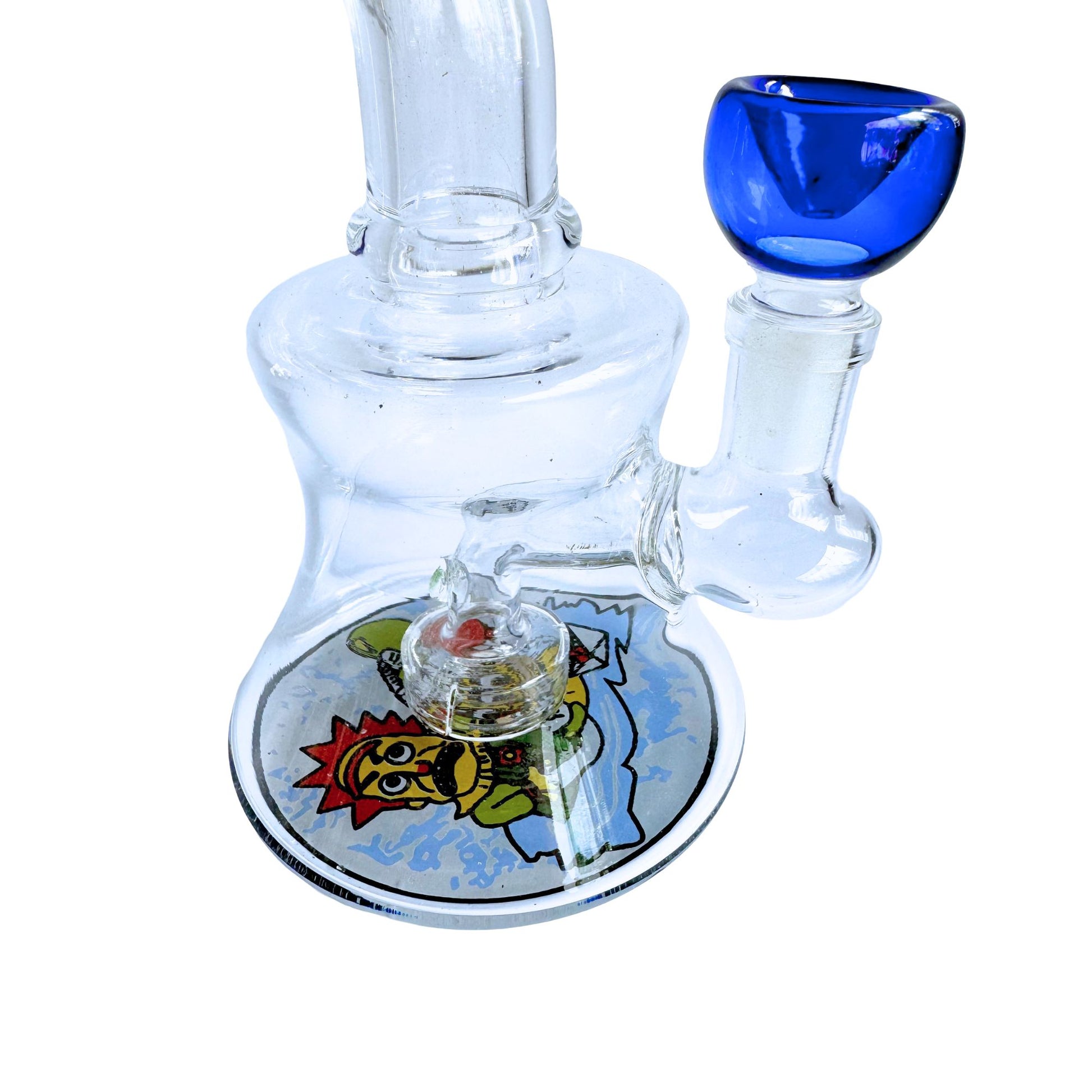 7-Inch Clear and Blue Glass Bong - Rick and Morty Design with Blue Accents