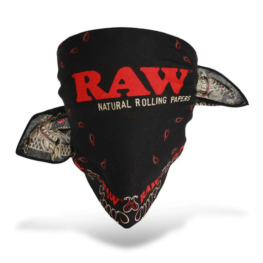 RAW Bandana Black with RAW Branding Tied