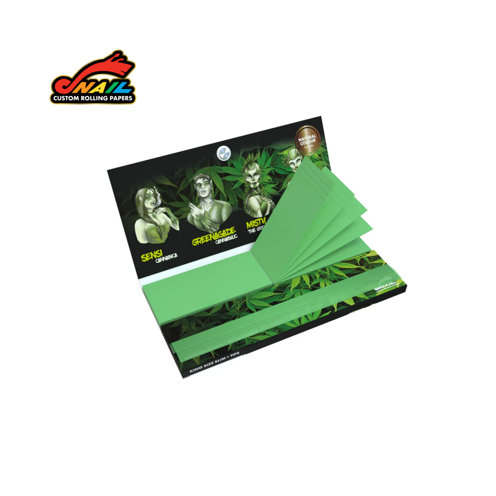 SNAIL King Size Green Rolling Papers with Tips - Cannaklan Collection